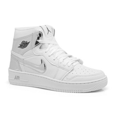 Tênis Bota Nike Air Jordan Branco Prata